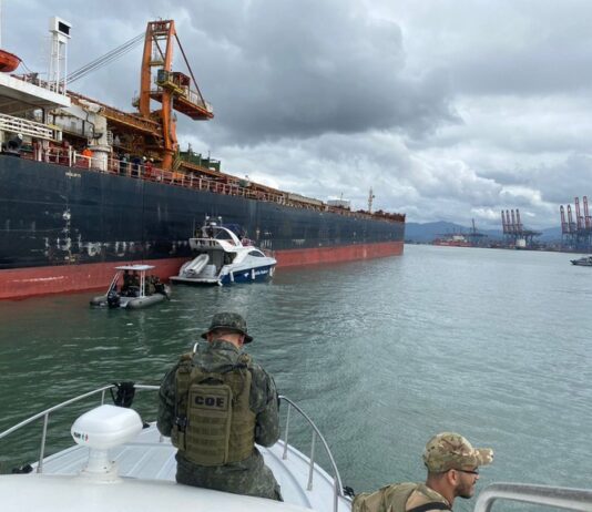 Ação conjunta retira cocaína de casco de navio no Porto de Santos