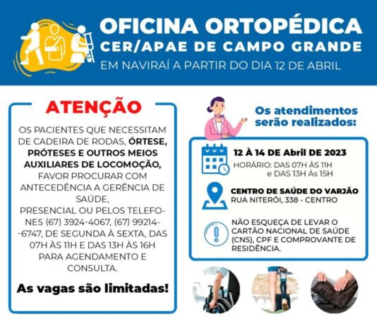 Naviraí receberá a Oficina Ortopédica Itinerante CER/APAE de Campo Grande em abril