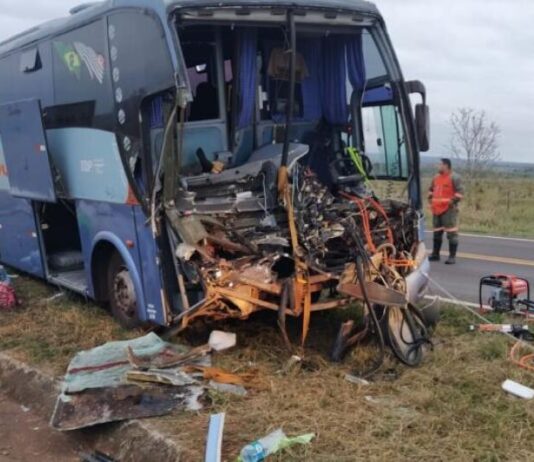 Colisão entre ônibus e caminhão deixa um morto e quatro feridos