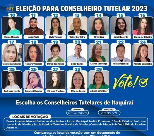ITAQUIRAÍ: Eleições para Conselheiros Tutelares acontece no próximo domingo, dia 01/10