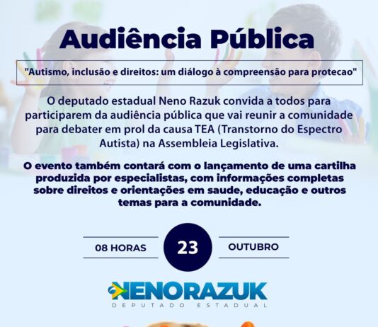 Neno Razuk propõe audiência pública sobre TEA e lançamento de cartilha