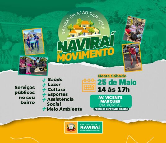 Projeto Naviraí em Movimento será realizado no próximo sábado na Avenida Vicente Marques