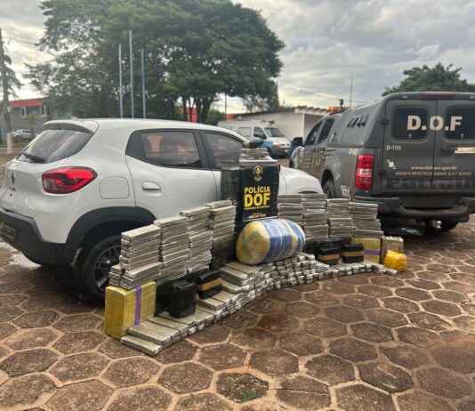 DOF e PM de Eldorado apreendem mais de 460 quilos de drogas em carro roubado no Paraná