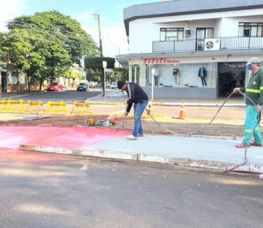 Prefeitura de Naviraí executa sinalização na Av. Dourados com pinturas de faixas de nova ciclovia