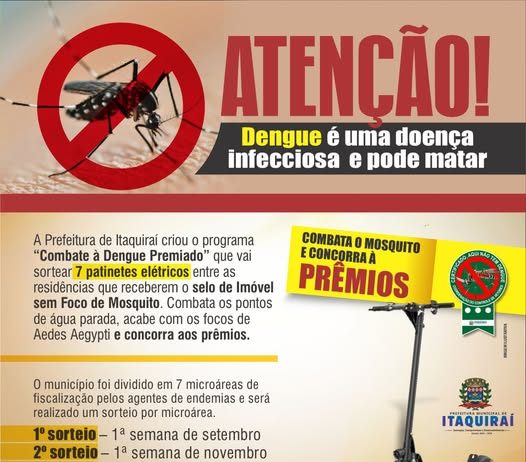 ITAQUIRAÍ lança campanha “Combate à Dengue Premiado” com sorteio de patinetes elétricos