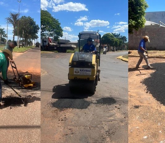 NAVIRAÍ: Operação tapa-buraco recupera mais de 80 ruas na atual gestão