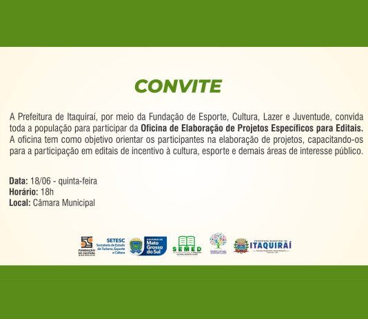 ITAQUIRAÍ: Prefeitura abre inscrições para projetos culturais com recursos da Política Nacional Aldir Blanc