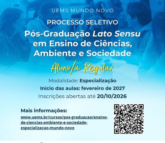 UEMS/Mundo Novo abre inscrições para especialização em Ensino de Ciências, Ambiente e Sociedade